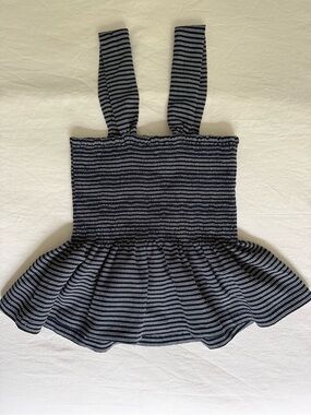 Madewell Navy and White Striped Smocked Tank with Peplum
